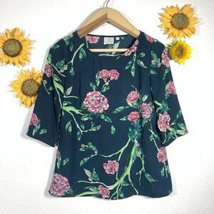 Anthropologie HD In Paris Floral Elbow Sleeve Blouse Size 0 Or Extra-Small